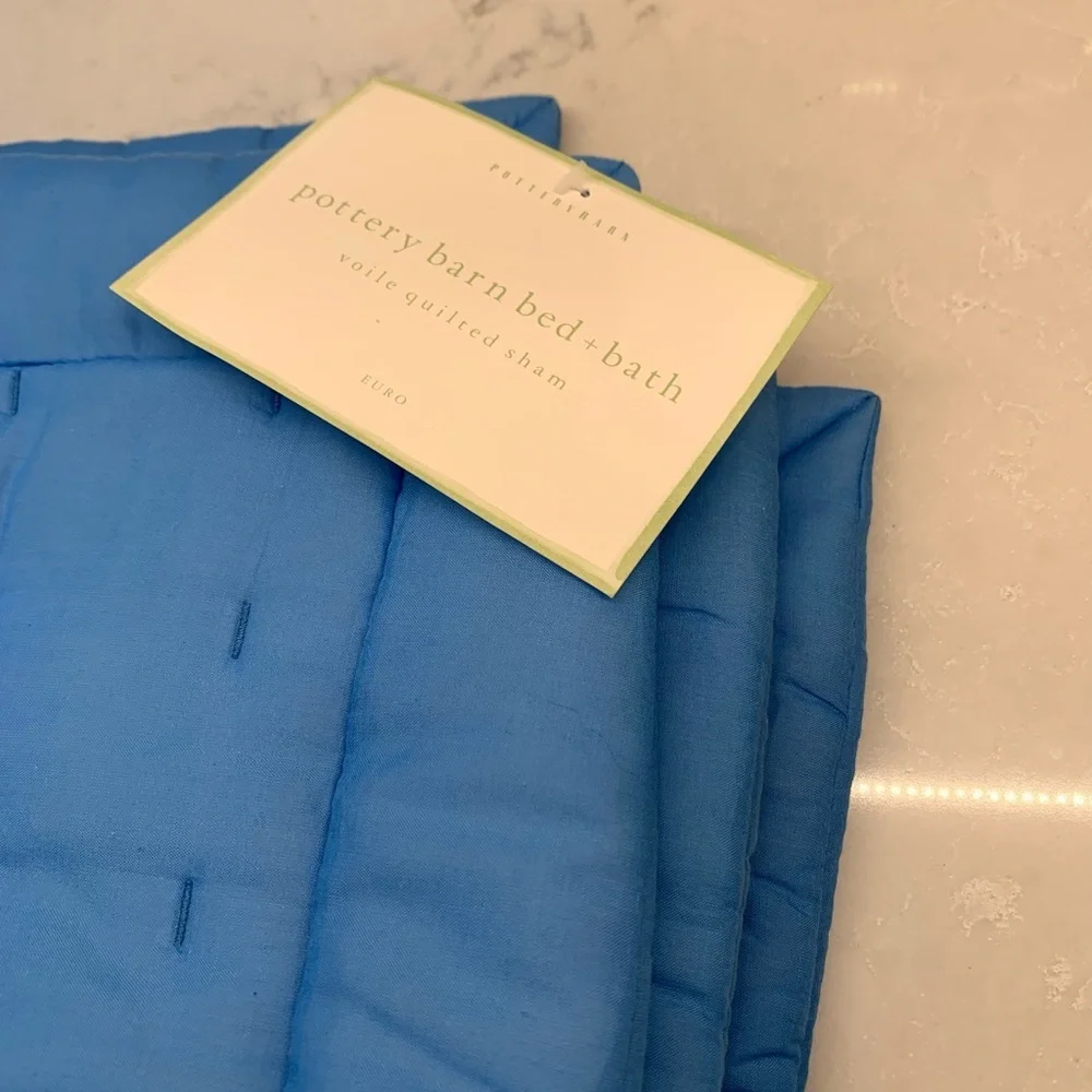NEW Pottery Barn Bed + Bath French Blue Voile Quilted Euro Sham 26 x 26​